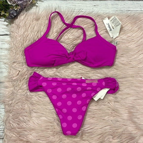 NWT Vitamin A Fuchsia Pink Push Up Polka Dot Reversible Bikini Set - Picture 1 of 9